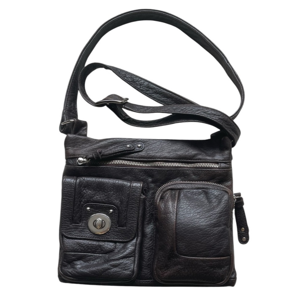 Danier Chocolate Brown Leather Crossbody Bag with Multiple Pockets